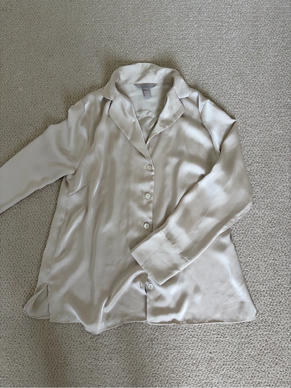 H&M Light Beige Satin Button-Down Blouse
